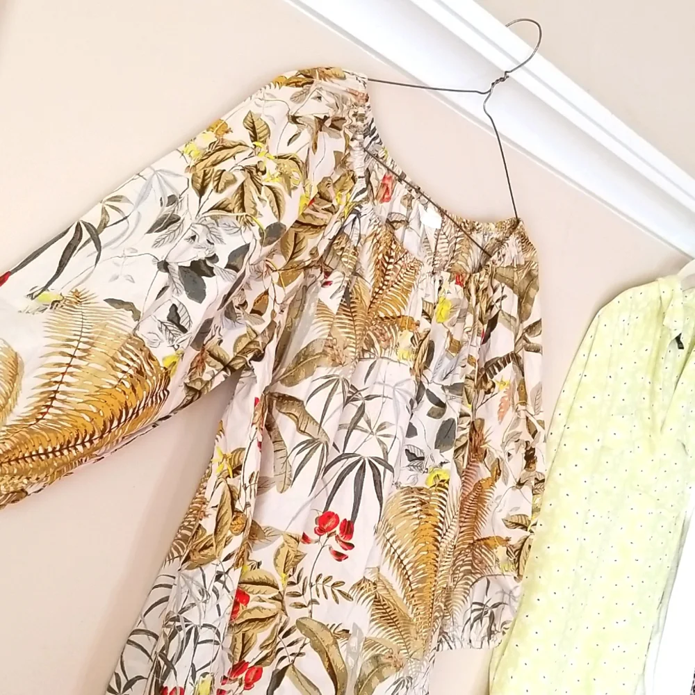 H&M botanical fern ginger poet gypsy jungle blouse - puff sleeve xs - Picture 3 of 6